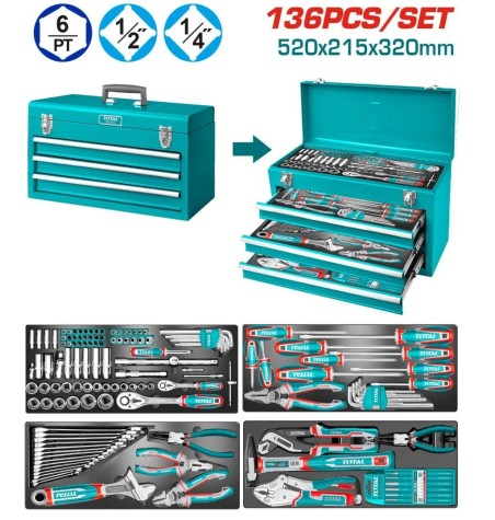 CAJA DE HERRAMIENTAS METAL CON SET DE HERRAMIENTAS (136 PCS) TOTAL