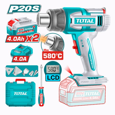 PISTOLA DE CALOR A BATERIA 20V 580MAX (PANT. LCD) - 2BAT/CAR