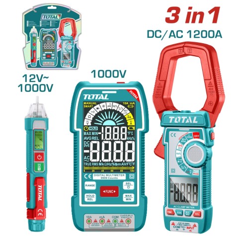 COMBO  (3 EN 1) MULTITESTER + DETECTOR VOLTAJE + PINZA AMPERIMETRICA
