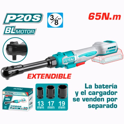 RATCHET  CRIQUET A BATERIA 20V 65NM 3/8PULG CUELLO LARGO - SIN BAT TOTAL