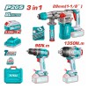 Combo PRO Taladro 96Nm + Rotomartillo + Llave de Impacto 3/4" Total